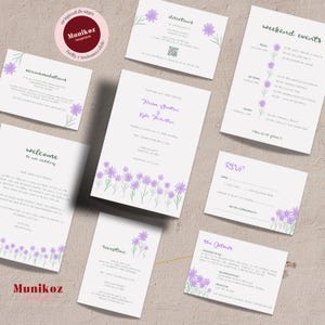 Bloemen WEDDING UITNODIGING SUITE sjabloon Handgetekende bloem illustratie bewerkbare nodigt Sweet doodle Grillige bruiloft digitale download F02