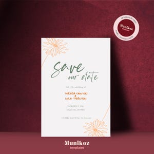 Floral SAVE THE DATE Vorlage Handgezeichnete Blumen Goldene Sonnenblumen illustriert Save the Date Funky Doodle Hochzeitseinladung F01