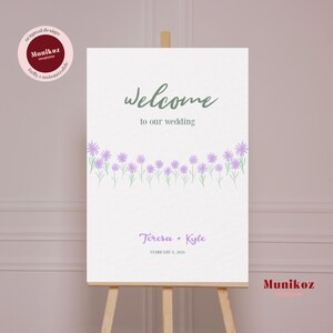 Willkommensschild für Hochzeiten Wildblumen illustriert Willkommensschild