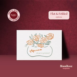BRUIDSMEISJE VOORSTEL KAART sjabloon Handgetekende bloemenvaas illustratie Bruidsmeisje voorstel Kleurrijk bloementhema Funky doodle F01
