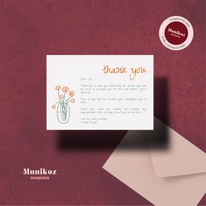 Bedankkaartsjabloon Handgetekende bedankkaart gele bloem geïllustreerd dankbaarheidskaart Funky doodle Grillige bruiloft F01
