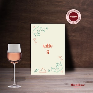 Modèle de carte de NUMÉRO DE TABLE Cadre ginkgo dessiné à la main Carte de numéros illustrée Réglages de table de griffonnage funky Mariage en plein air lunatique F04