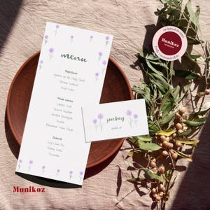 Floral MENÜ + TISCHKARTE Vorlage Handgezeichnete Menükarte Funky Wildblumen Gekritzel Tischdekoration Wunderliche Blumenhochzeit F02