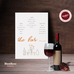BARMENÜ-Vorlage Handgezeichnetes Schild Floral illustrierte Getränkekarte Funky Doodle Signature Drinks Skurrile Hochzeit Barkarte F01