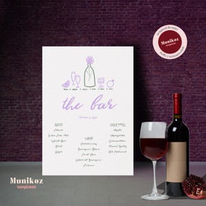 BARMENU-sjabloon Handgetekend bord met bloem geïllustreerd drankenmenu Funky doodle handtekening drankjes Grillig trouwbarmenu F02