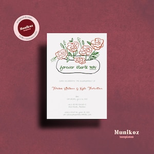 UITNODIGING verlovingsfeest sjabloon handgetekende illustratie bloemenvaas uitnodiging funky doodle grillige verlovingsuitnodiging F01