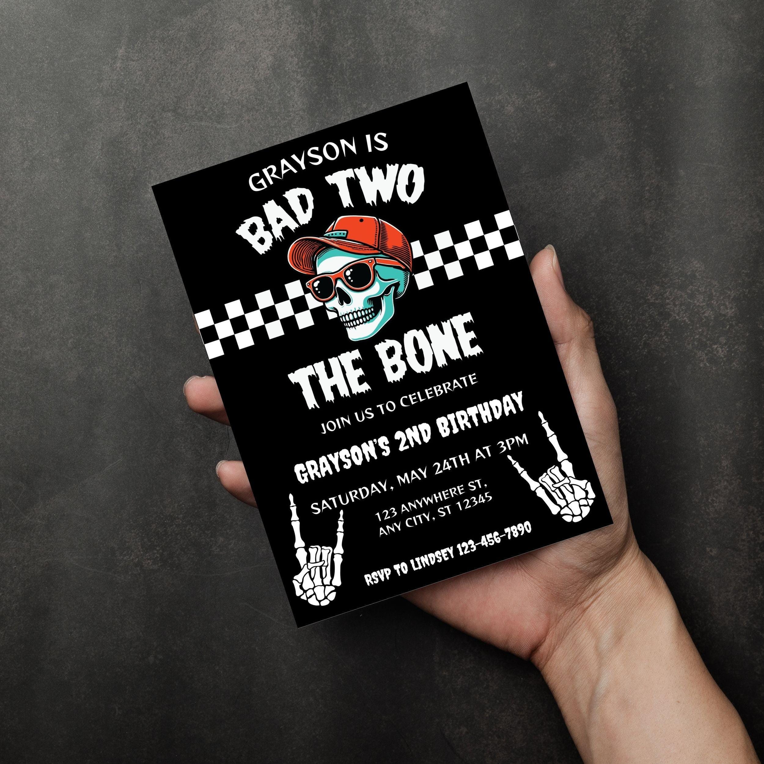 Editable Bad Two the Bone Invitation Template Printable 2nd Birthday ...