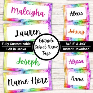 Editable Classroom Name Tags, Printable School Name Tags, Elementary School Name Tags, Rainbow Student Desk Plate, Classroom Labels