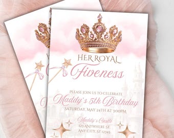 Editable Her Royal Fiveness Birthday Invitation Printable, Princess Birthday 5th Birthday Invitation, Girls Birthday, Princess Crown Castle
