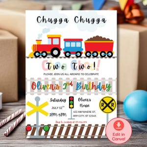 Editable Chugga Chugga Two Two Birthday Invitation Printable, Train Birthday, Boys 2nd Birthday Invite, Chugga Chugga Two Two Birthday