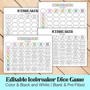 Bearbeitbares Eisbrecher-Würfelspiel zum Ausdrucken, Eisbrecher-Aktivität, Lernen Sie Ihre Mitarbeiter kennen Lernen Sie Ihre Rolle kennen und sagen Sie Spiel-Eisbrecher-Fragen