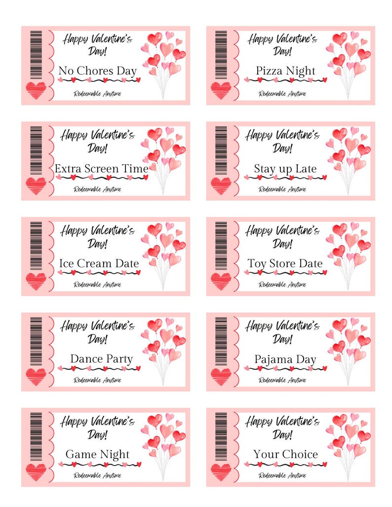 Kid's Valentine's Day Printable Coupons, Kids Coupons, Vouchers ...