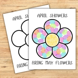 April Showers Bring May Blumen, Frühlingskunst für Kinder, Fingerabdruckkunst, Blumenkunst, Frühlingsgeschenk für Kinder
