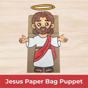 Marionnette avec sac en papier Jésus, Activités manuelles imprimables, activités manuelles de leçon de la Bible sur les marionnettes avec sac en papier, Loisirs créatifs avec un sac en papier brun, activités manuelles pour l'école du dimanche, Jésus