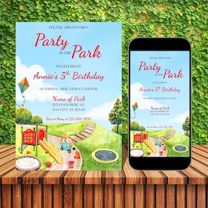 Editable Party in the Park Birthday Invitation Template, Digital and Printable Invitation, Playground Party Invite, Kids Birthday Invitation