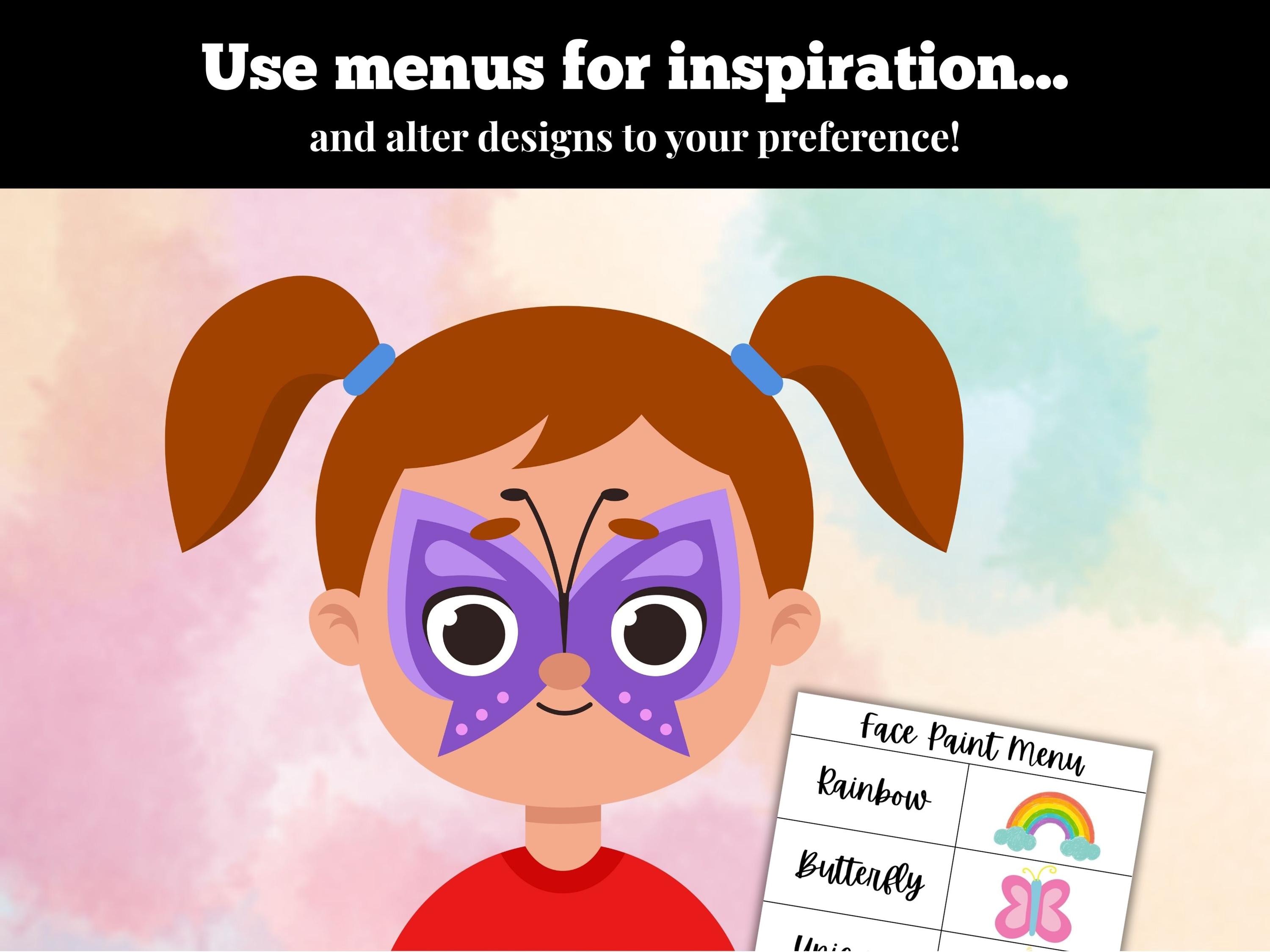 Face Paint Menu Word Board Printable, Face Paint for Girls, for Boys ...