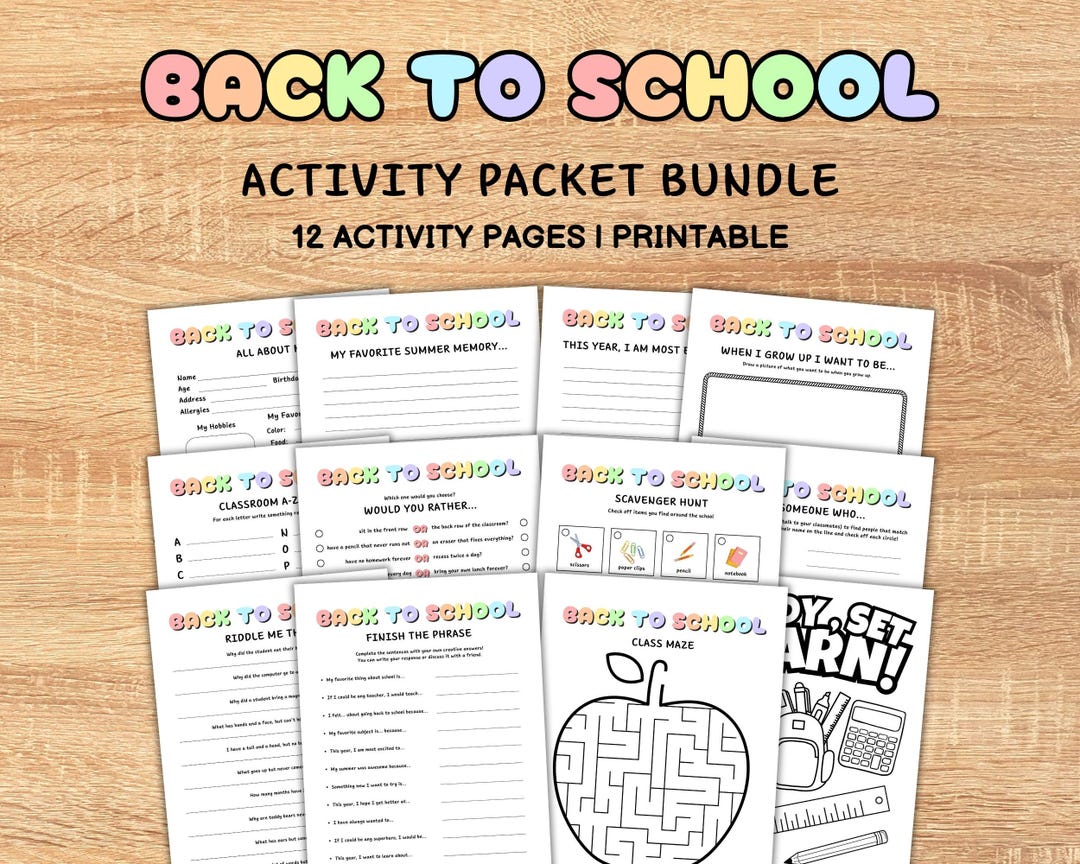 Back to School Activity Packet Bundle Printable, Back to School ...