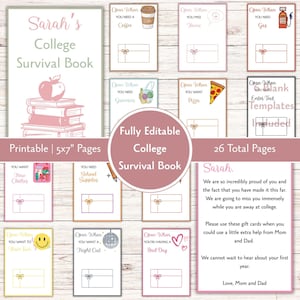 Kit de survie universitaire modifiable, livre de cartes-cadeau imprimable, cadeau pour étudiant, cadeau de fin d'études secondaires, porte-cartes imprimables