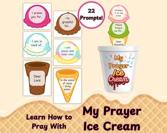 Ice Cream Kids Prayer Activity Printable, Bible Based Prayer Prompts, Interactive Ice Cream Prayer Kit, Kids Bible Study, Learn How to Pray