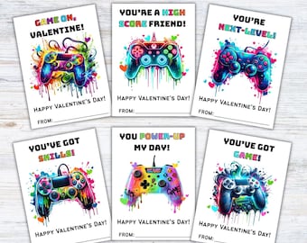 Gaming Valentines Day Cards for Kids, Printable Video Game Classroom Cards, Cute Controller Designs, Gamer Valentines For School, Boys Girls