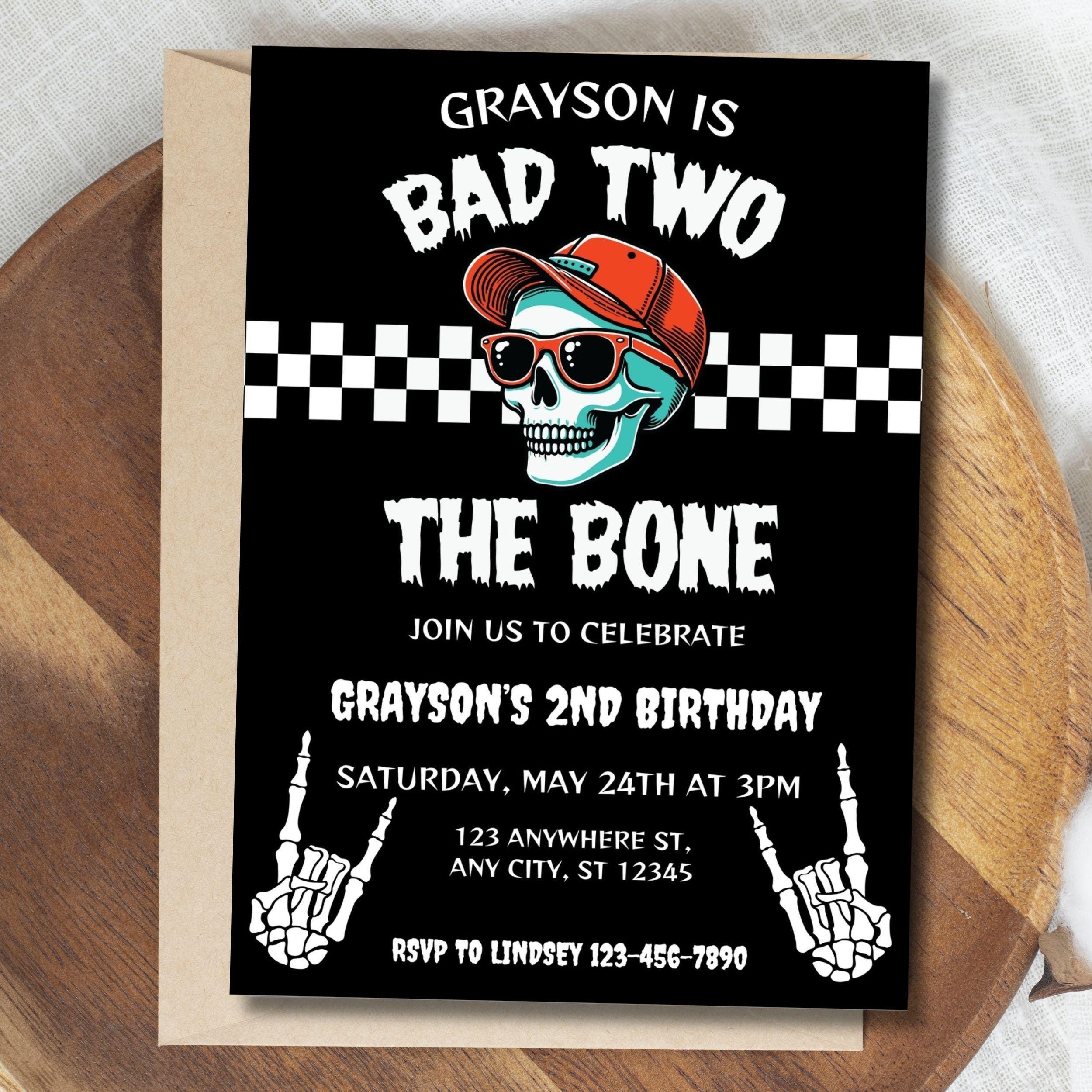 Editable Bad Two the Bone Invitation Template Printable 2nd Birthday ...
