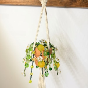 Handmade Beaded Lemon Plant | Rear View Mirror Hanging Plant | Car Charm | Mini Macrame Plant | Lemon Car Accessory Gift | Sun Catcher