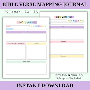 Bible Verse Mapping Journal, Bible Verse Map, Verse Mapping Template, Bible Study Notes, Digital Bible Verse Notes Printable Journal