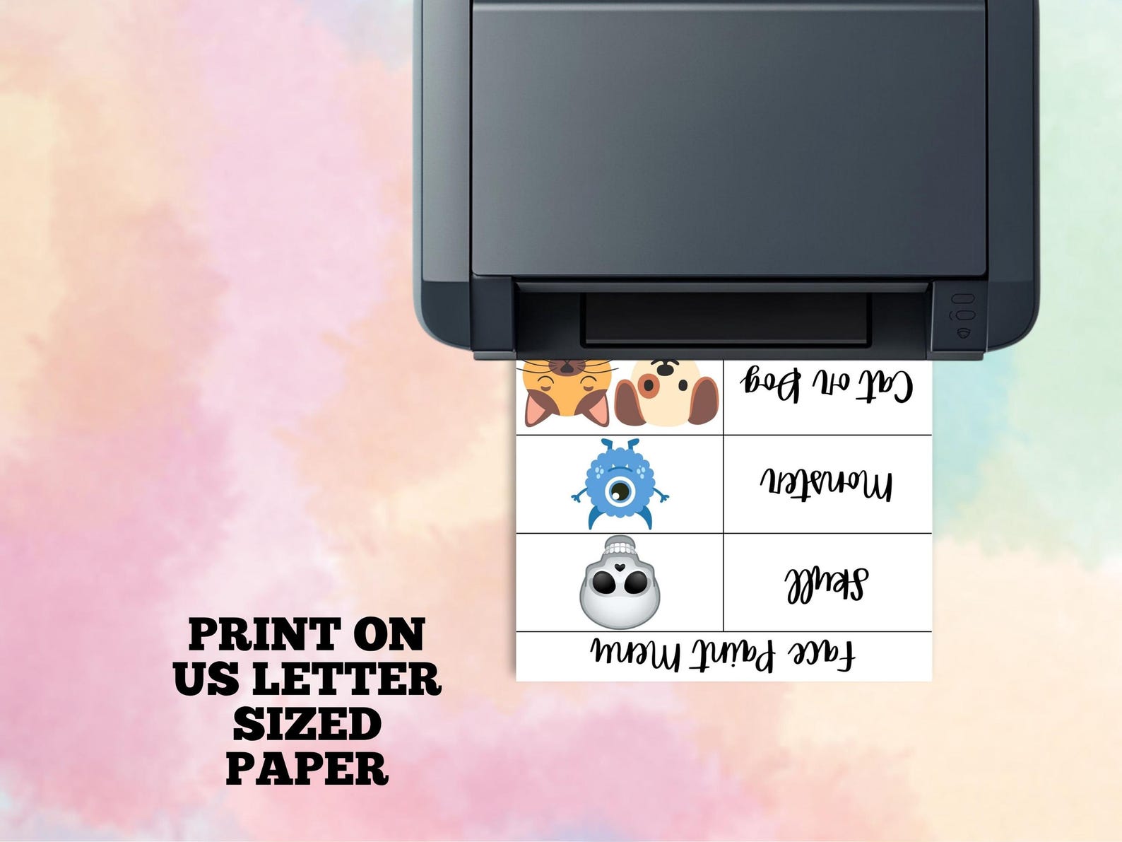 Face Paint Menu Word Board Printable, Face Paint for Girls, for Boys ...