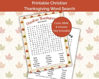 Christian Thanksgiving Word Search Printable | Thanksgiving Faith Gratitude Puzzle Activity for Kids, Church, Sunday School & Family Fun