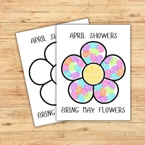 April Showers Bring May Flowers, Spring Craft for Kids, Handprint Art, Flower Craft, Spring Paper Craft Spring Activity for Kids Printable