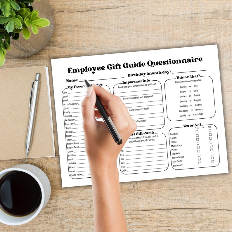 Employee Gift Questionnaire.pdf Work Birthday Questionnaire Printable, Favorite Things Survey Team ...