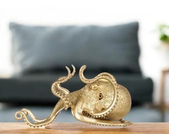 Gold Octopus Phone Stand: Unique Desk Decor & Pen Holder
