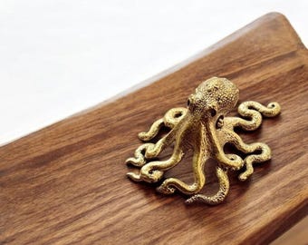 Handmade Brass Octopus Sculpture: Nautical Home Decor