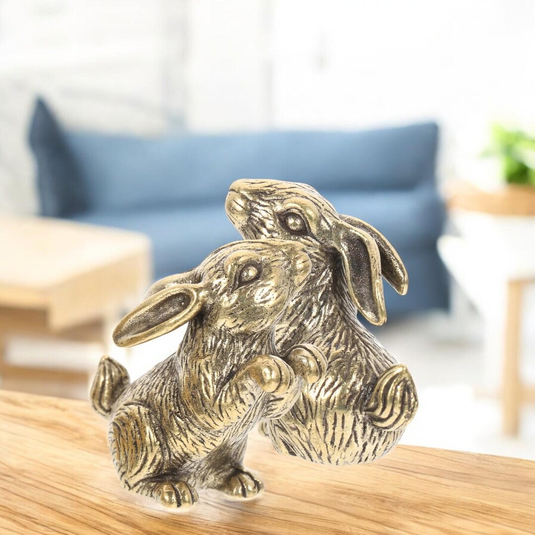 Handmade Kissing Brass Rabbit Figurines - Home Decor Animal Sculpture ...