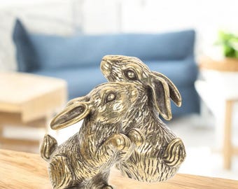 Handmade Kissing Brass Rabbit Figurines - Home Decor Animal Sculpture