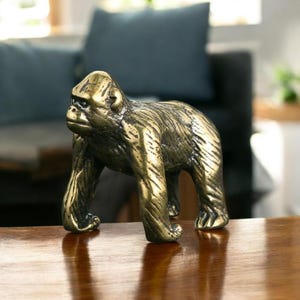 Solid Brass Gorilla Statue: Miniature Desk Ornament