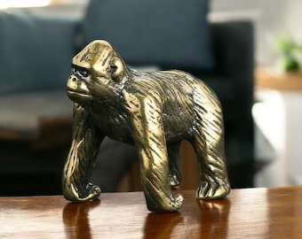 Massive Messing Statue eines Gorillas: Miniatur Schreibtisch Ornament