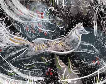 Winter Wolf Fine Art Print: Merry Forest Scene, A3