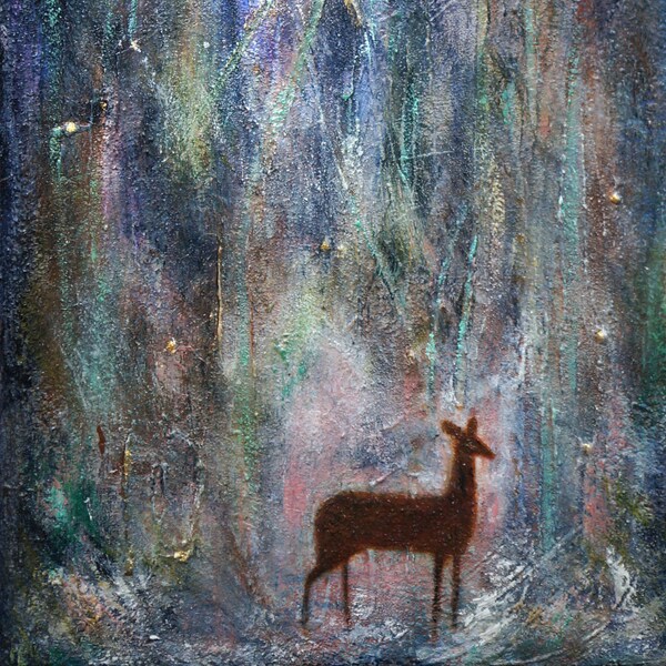 Original Painting, Deer and Misty Moon