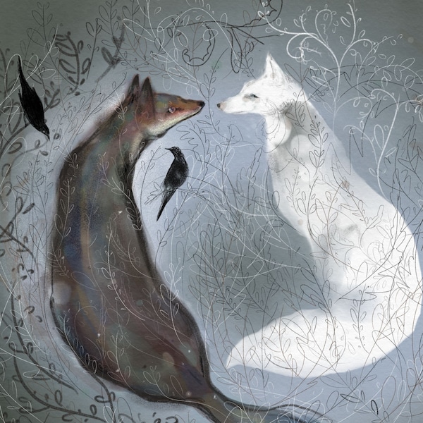 Lis i Celtic Morrigan – wydruk artystyczny: oryginalna ilustracja (210 x 210 mm)