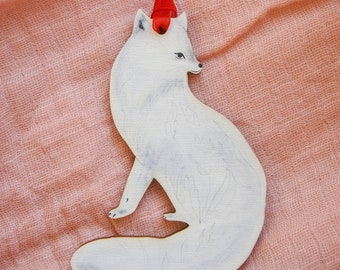 Arctic Fox Hanging Wooden Decoration