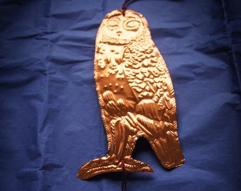 Owl And Crescent Moon Copper Wall Art, Wall Decor