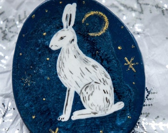 Arctic Hare Brooch, Miniature Original Hand Painting