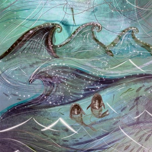 Selkie Art Print, Selkie Seal Moon Magic, Celtic Sea, Seal Wall Decor, Nursery Wall Art Print