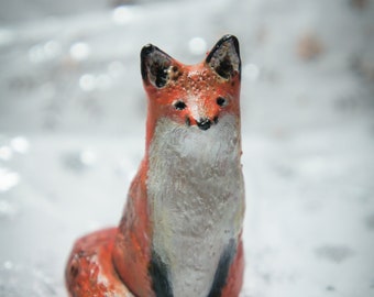 Tiny Fox Figurine, Small Handmade Totemic Sculpture, Original One Of A Kind Fox Character