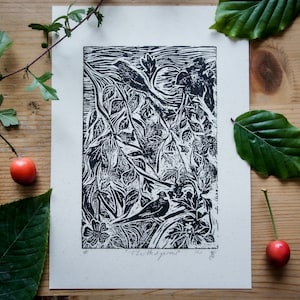 Hedgerow Linocut Print