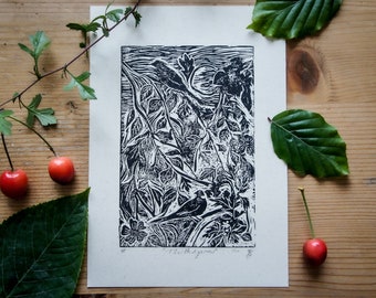 Hedgerow Linocut Print