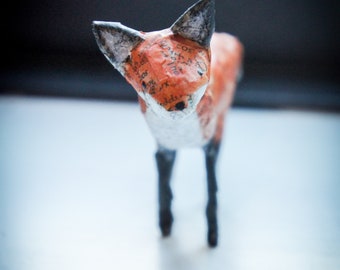 Paper Mache Fox, Handmade Sculpture