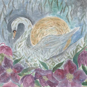Swan With Moon, Original Painting On Canvas