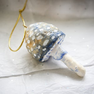 Gold And Blue Mushroom Sculpture, Mushroom Tree Decoration image 1